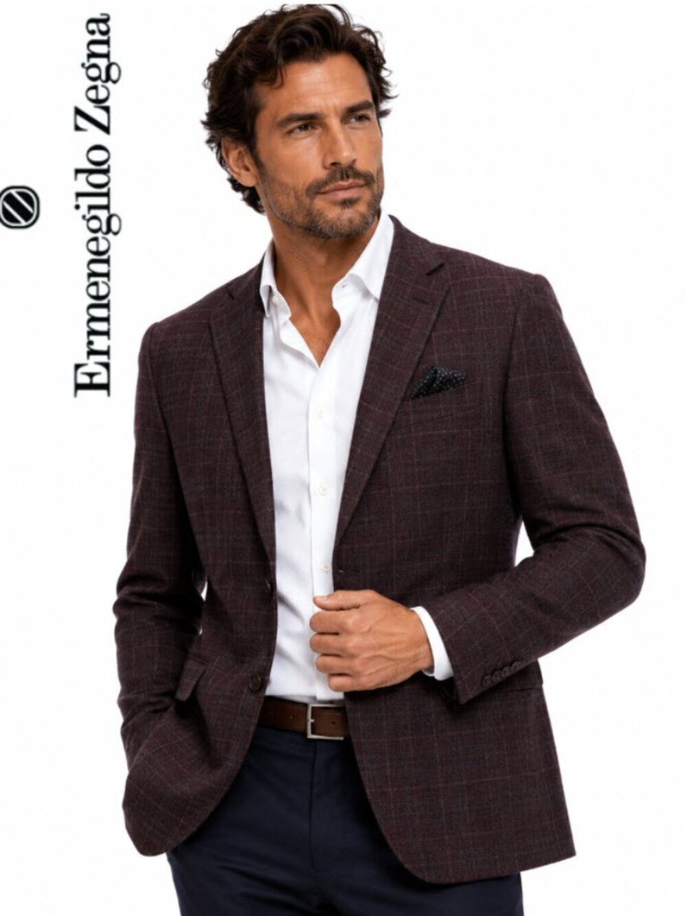 Ermenegildo Zegna Dark Burgundy Checked Sport Coat 52R Blazer